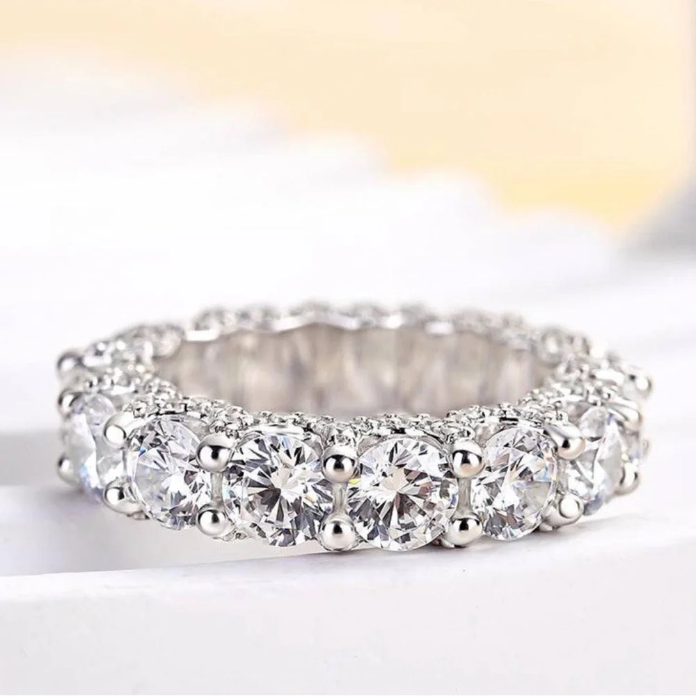 Louily 5 Ct Luxury Eternity Round Cut Wedding Band In Sterling Silver
